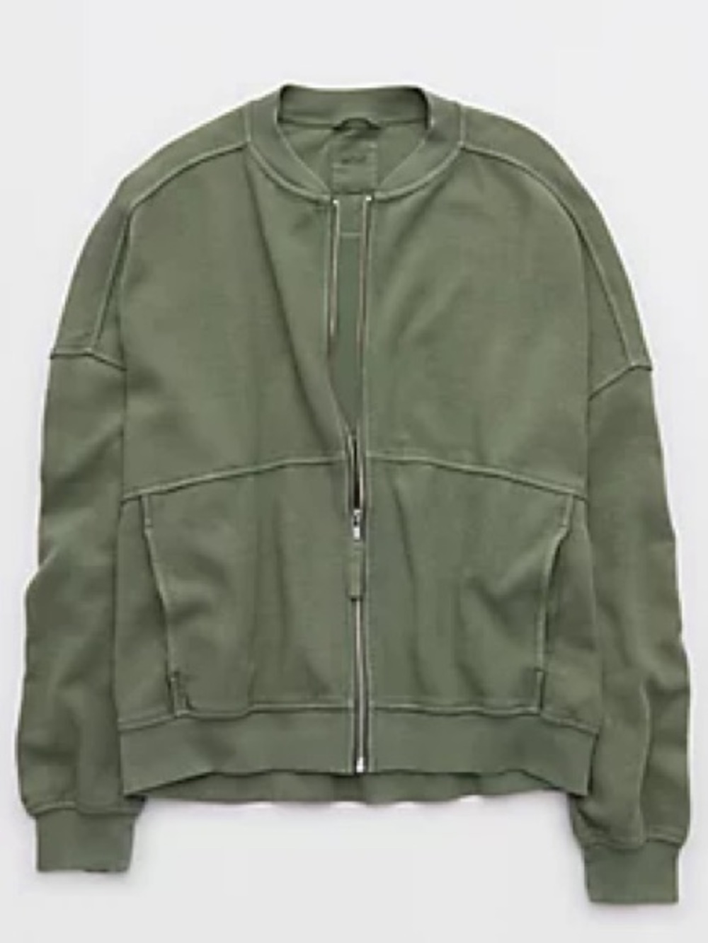 aerie Olive Green Zip Crewneck